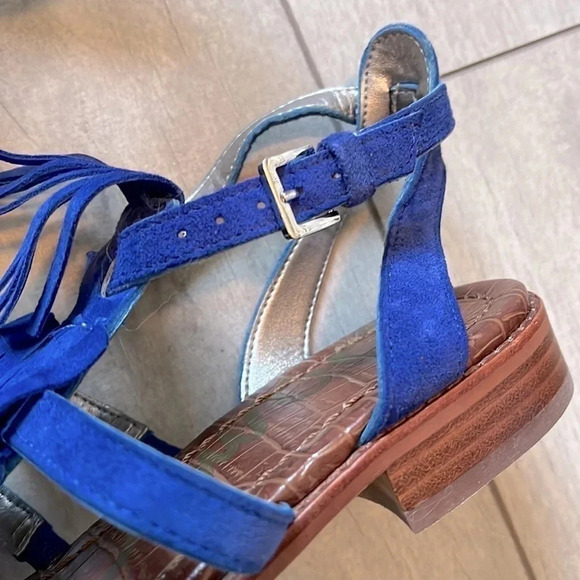 HOST PICK 💙 SAM EDELMAN Suede Leather Fringe Sandal Royal Blue, Size 7.5 - Picture 9 of 13